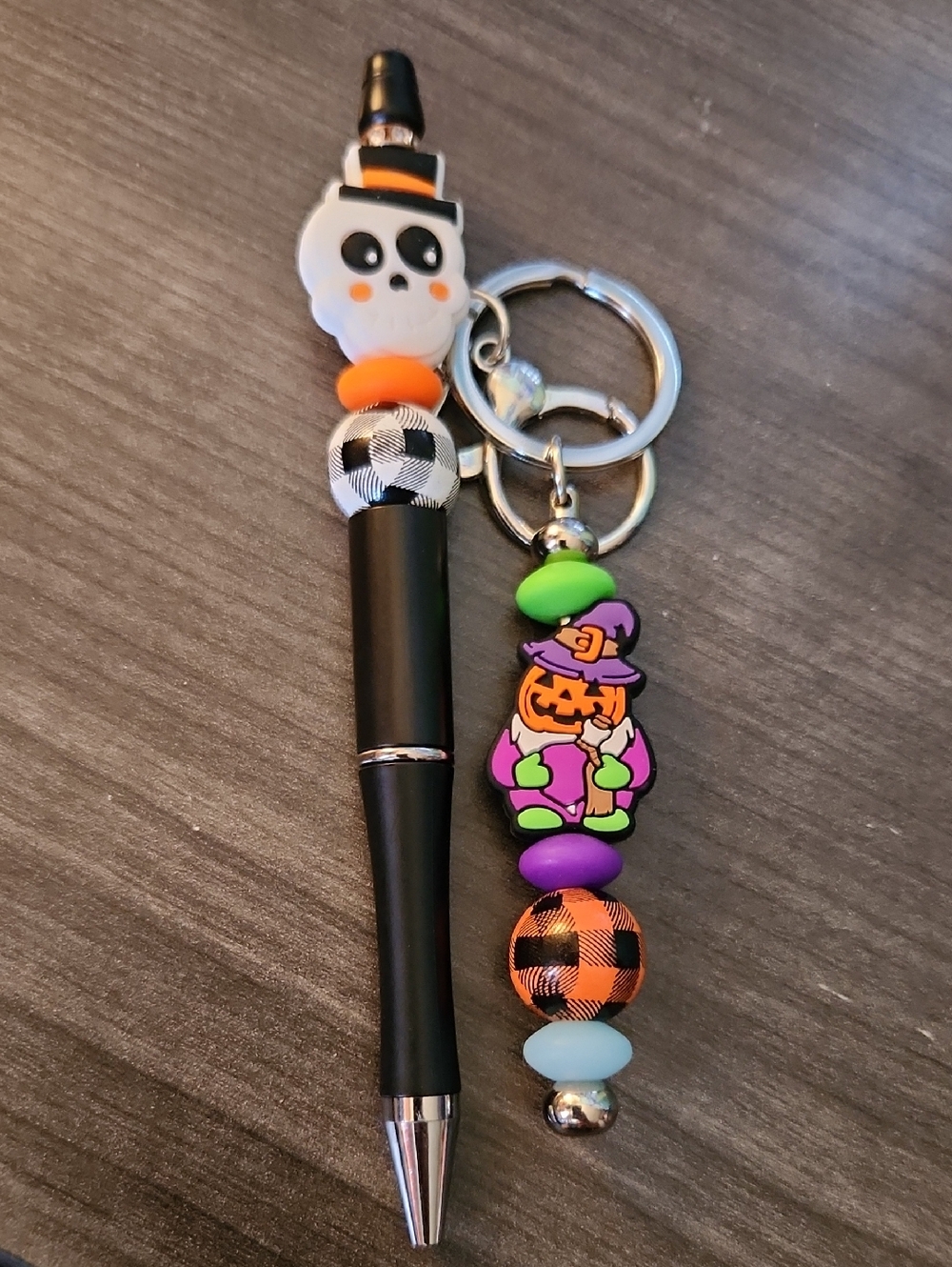 Halloween Skull & Pumpkin Witch Beaded Keychain